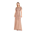 Adrianna Papell Women's Floral Beaded Godet Gown, Rose Gold, 14