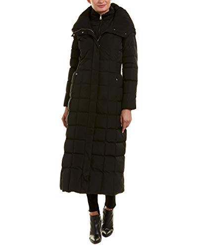 Cole Haan Women's Taffeta Quilted Long Down Coat, Black, XS