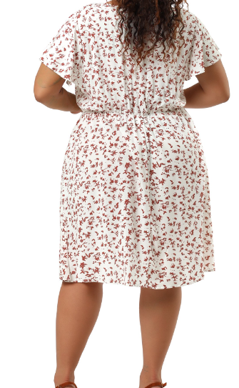 Agnes Orinda Women's Plus Size Summer V Neck Elastic Waist Casual Ditsy Floral Midi Shirt Dresses