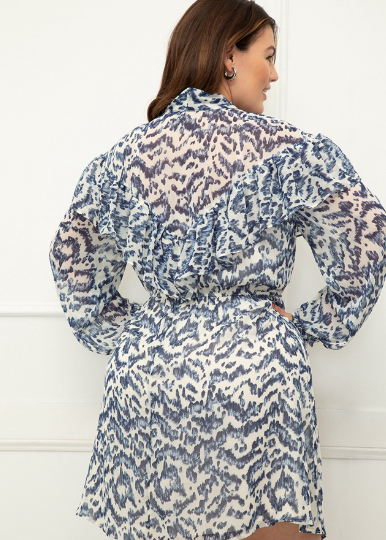 ELOQUII Elements Women's Plus Size Tie Neck Fit and Flare Dress