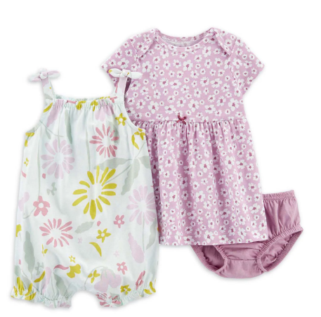 Carter's Child of Mine Baby Girl Romper and Dress Set, 3-Piece, Sizes 0-24 Months